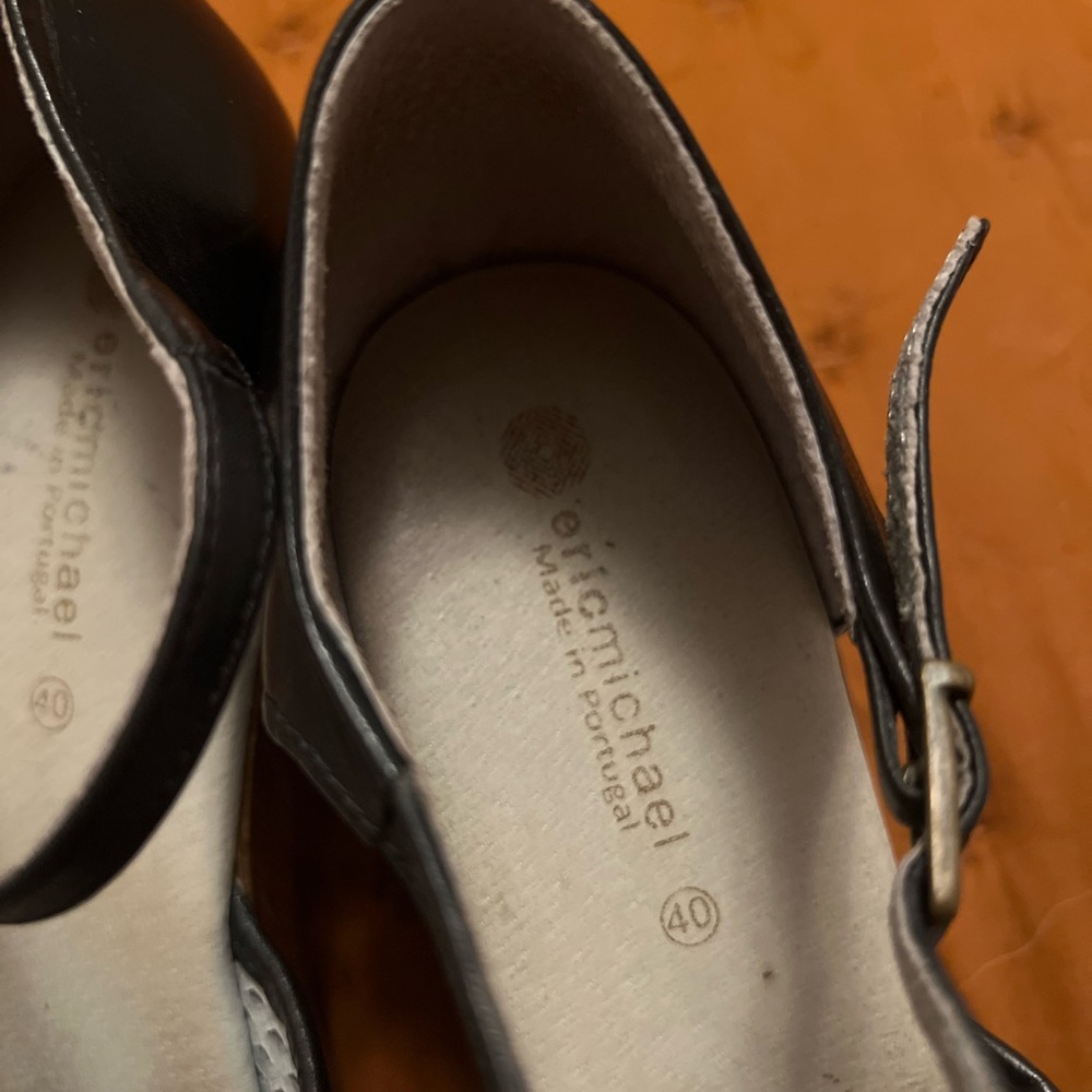Eric Michael Black Leather and Wood Clog Heels - Picture 8 of 10